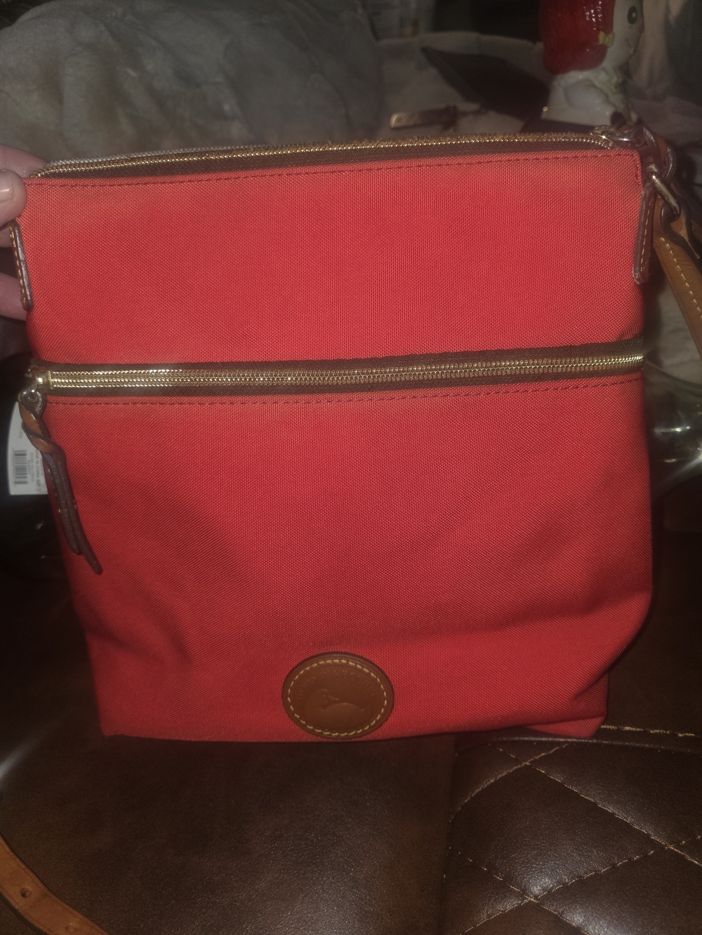 Dooney & Bourke Red Crossbody Bag with Tan Trim